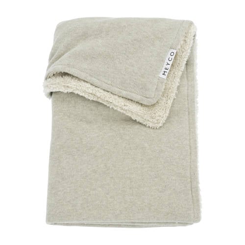 Meyco reversible baby wiegdeken Knit Basic Teddy 75x100 cm Sand Melange afbeelding