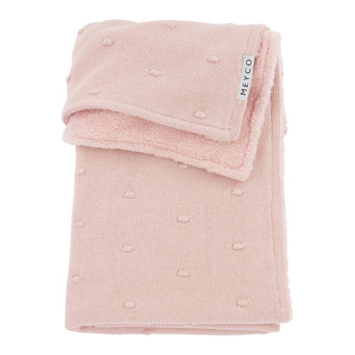 Meyco reversible baby ledikantdeken Mini Knots Teddy 100x150 cm Soft Pink afbeelding
