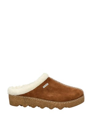 suède pantoffels cognac