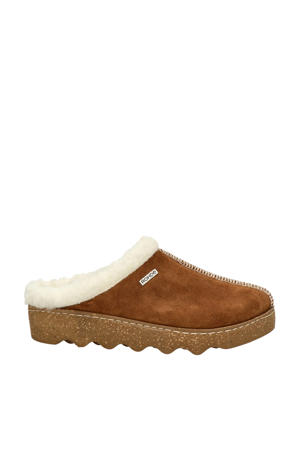 suède pantoffels cognac