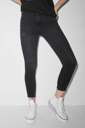 cropped high waist skinny jeans zwart