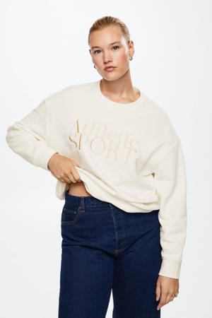sweater met tekst en borduursels beige