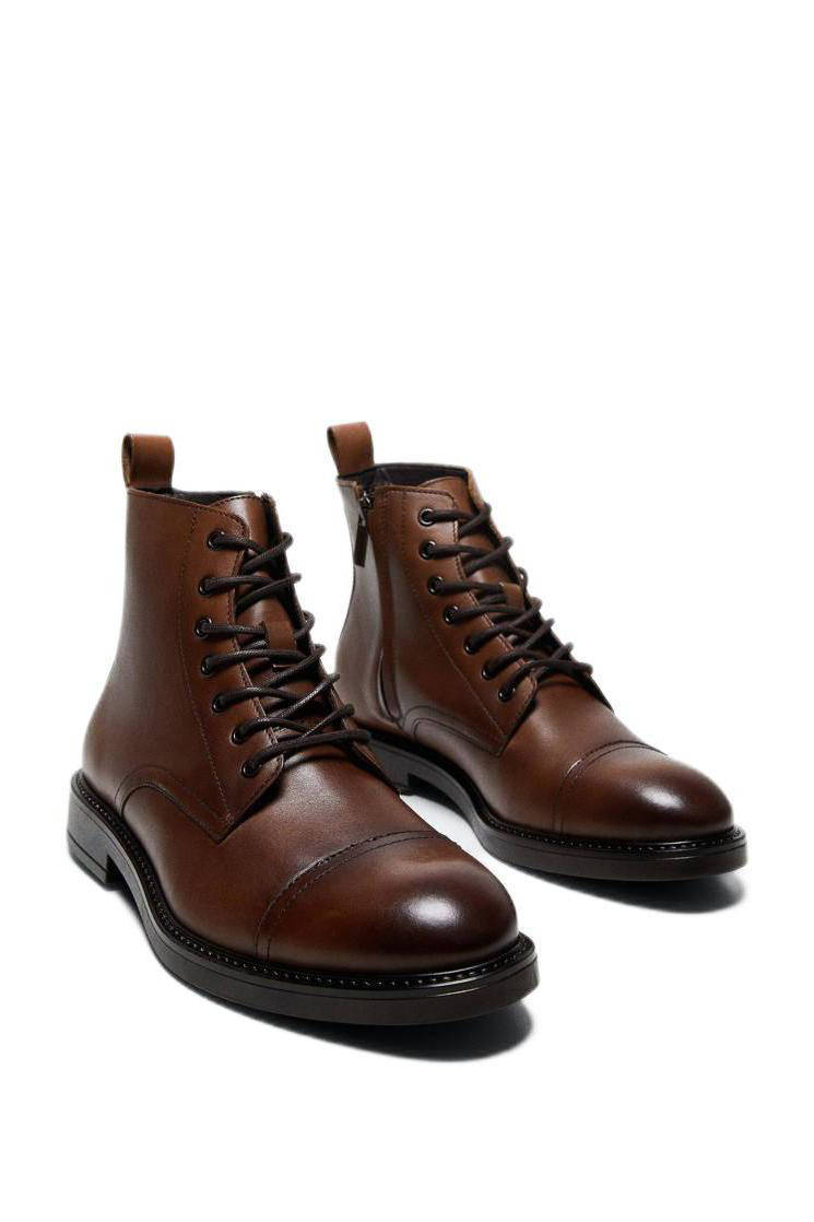 Mango Man leren veterboots cognac | wehkamp