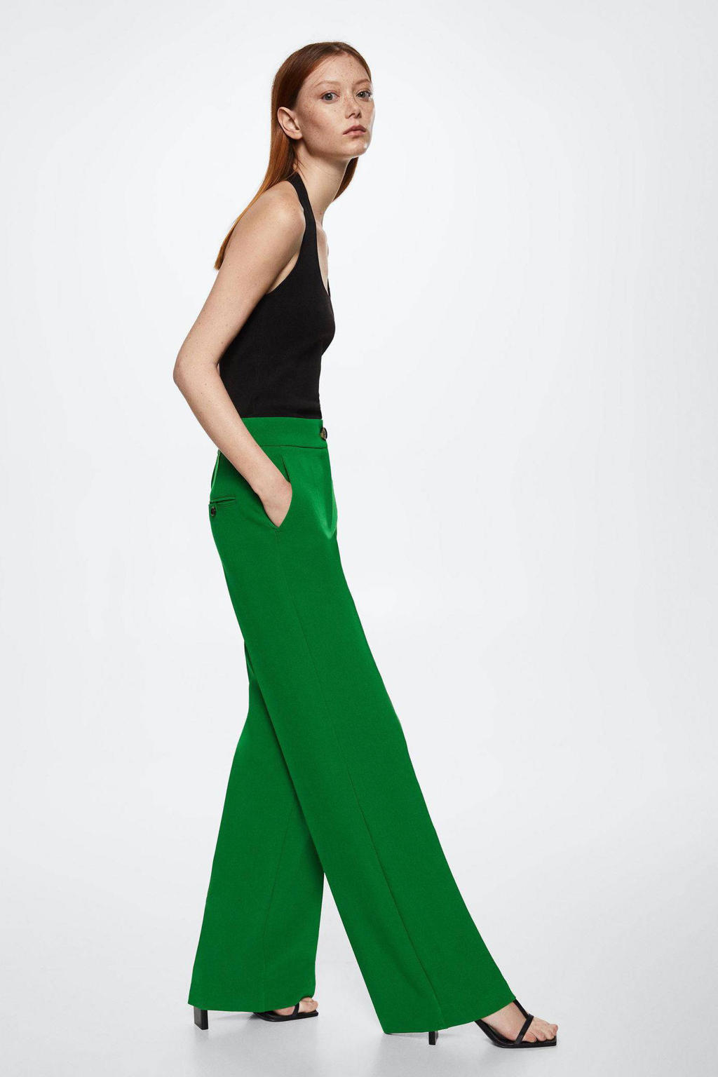 Mango high waist wide leg broek groen wehkamp