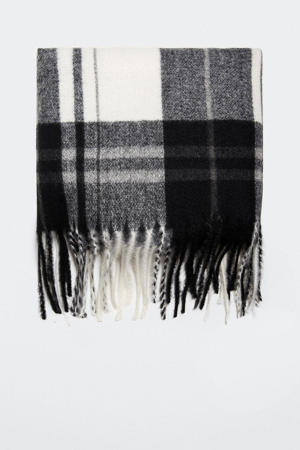 geruite sjaal met franjes ecru/zwart