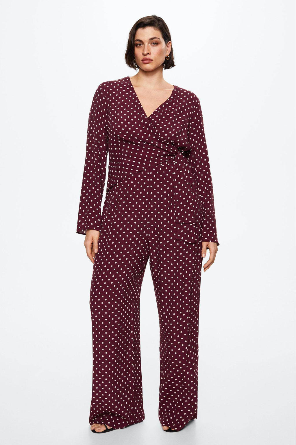 Mango jumpsuit met stippen donkerpaars wehkamp