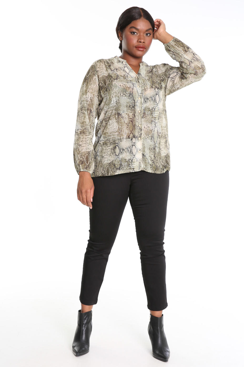 PROMISS blouse met slangenprint groen/wit/bruin wehkamp
