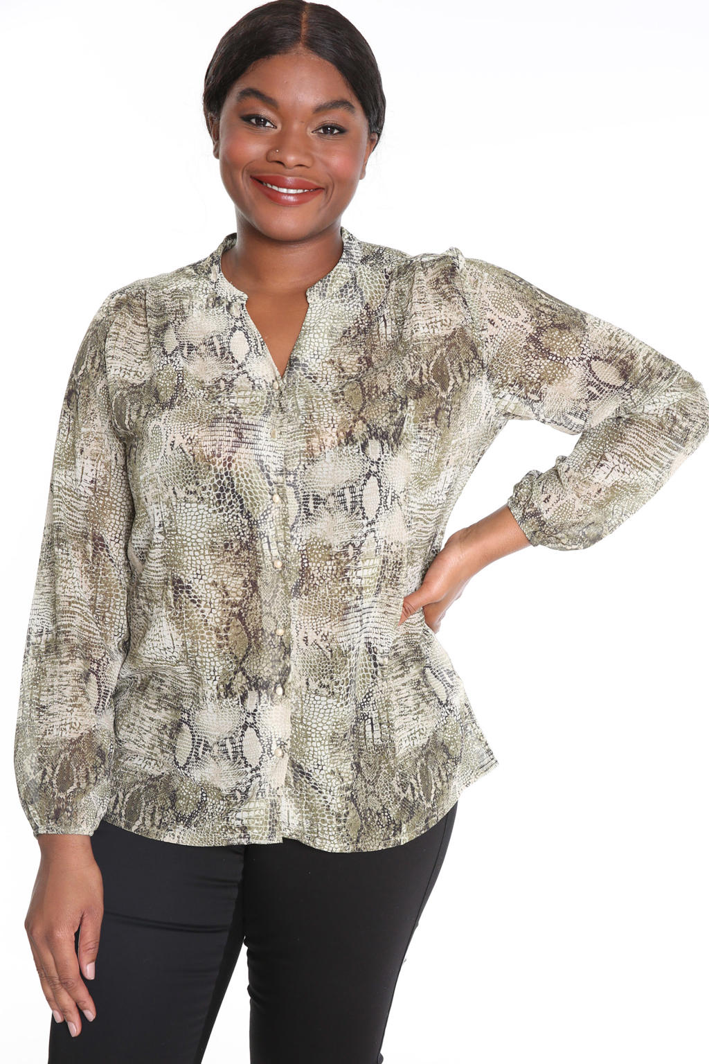 PROMISS blouse met slangenprint groen/wit/bruin wehkamp
