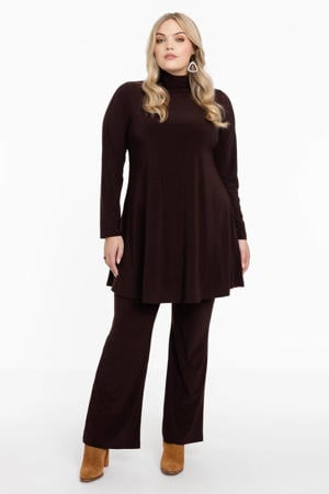 bootcut broek van travelstof donkerbruin