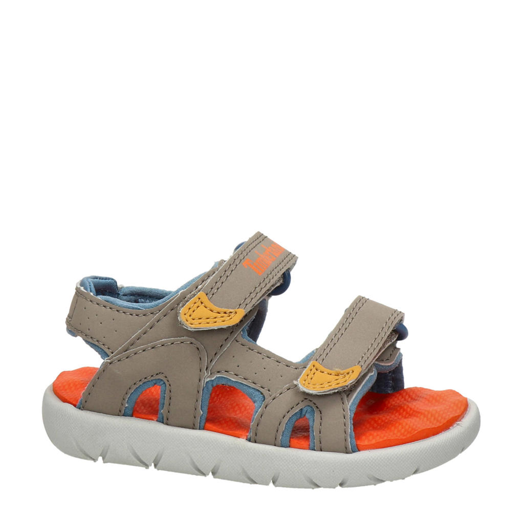 Grijze jongens Timberland Perkins Row sandalen van imitatieleer met klittenband en effen