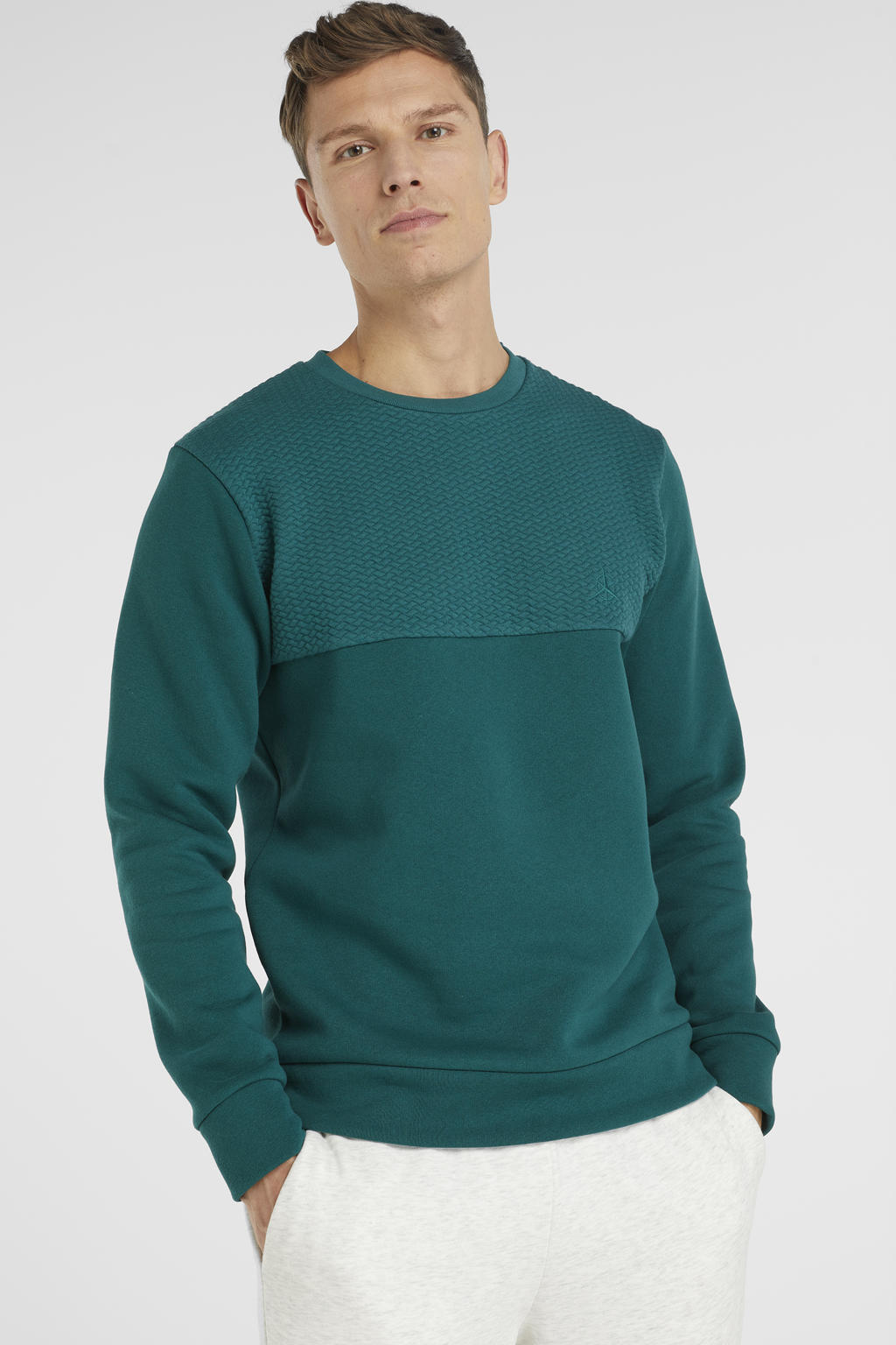 JACK & JONES CORE sweater JCOSTAPLE met printopdruk en textuur deep teal