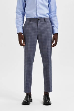 geruite slim fit pantalon SLHSLIM grey checks: blue
