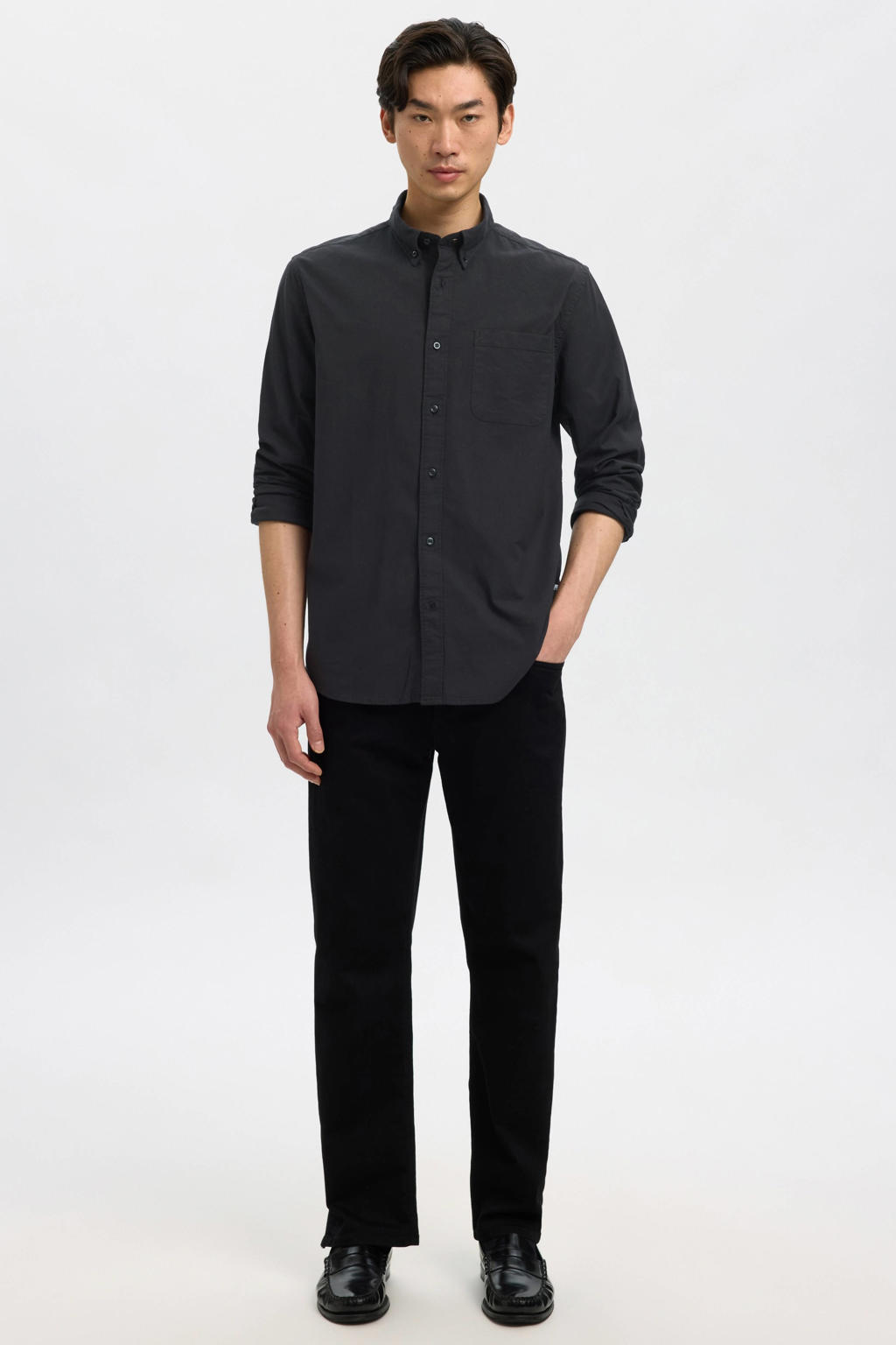 Selected regular fit overhemd SLHREGRICK-OX met katoen black