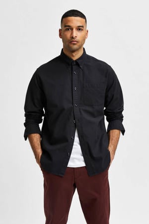 regular fit overhemd SLHREGRICK-OX met biologisch katoen black
