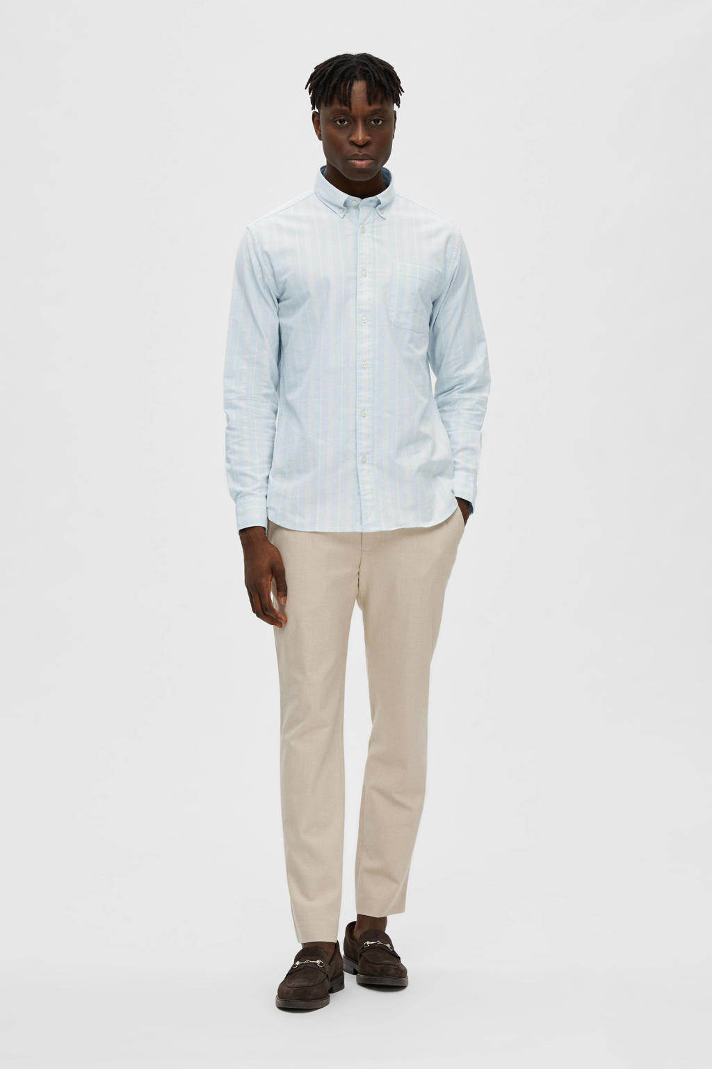 Selected gestreept regular fit overhemd SLHREGRICK-OX met katoen blauw