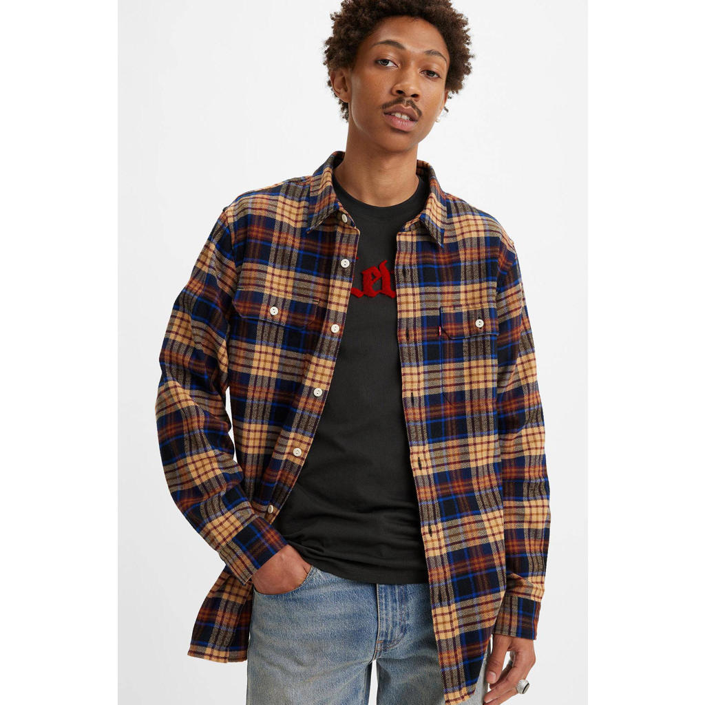 Multikleurige heren Levi's geruit regular fit overshirt van katoen met lange mouwen, klassieke kraag en knoopsluiting