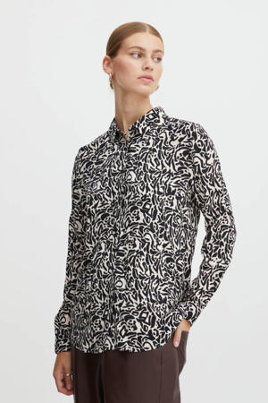blouse IHVERA SH11 met all over print zwart/ecru
