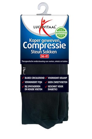 Wehkamp Lucovitaal Koper Compressie sokken - maat 36-41 - zwart - 6 paar (multipack) aanbieding