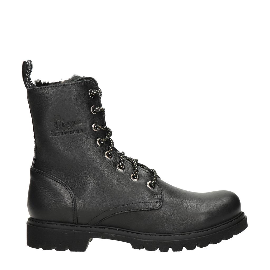 Zwarte dames Panama Jack Frisia leren veterboots met rits- en vetersluiting
