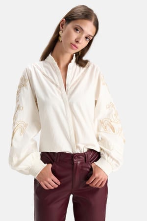 blouse Cord Embro met borduursels ecru