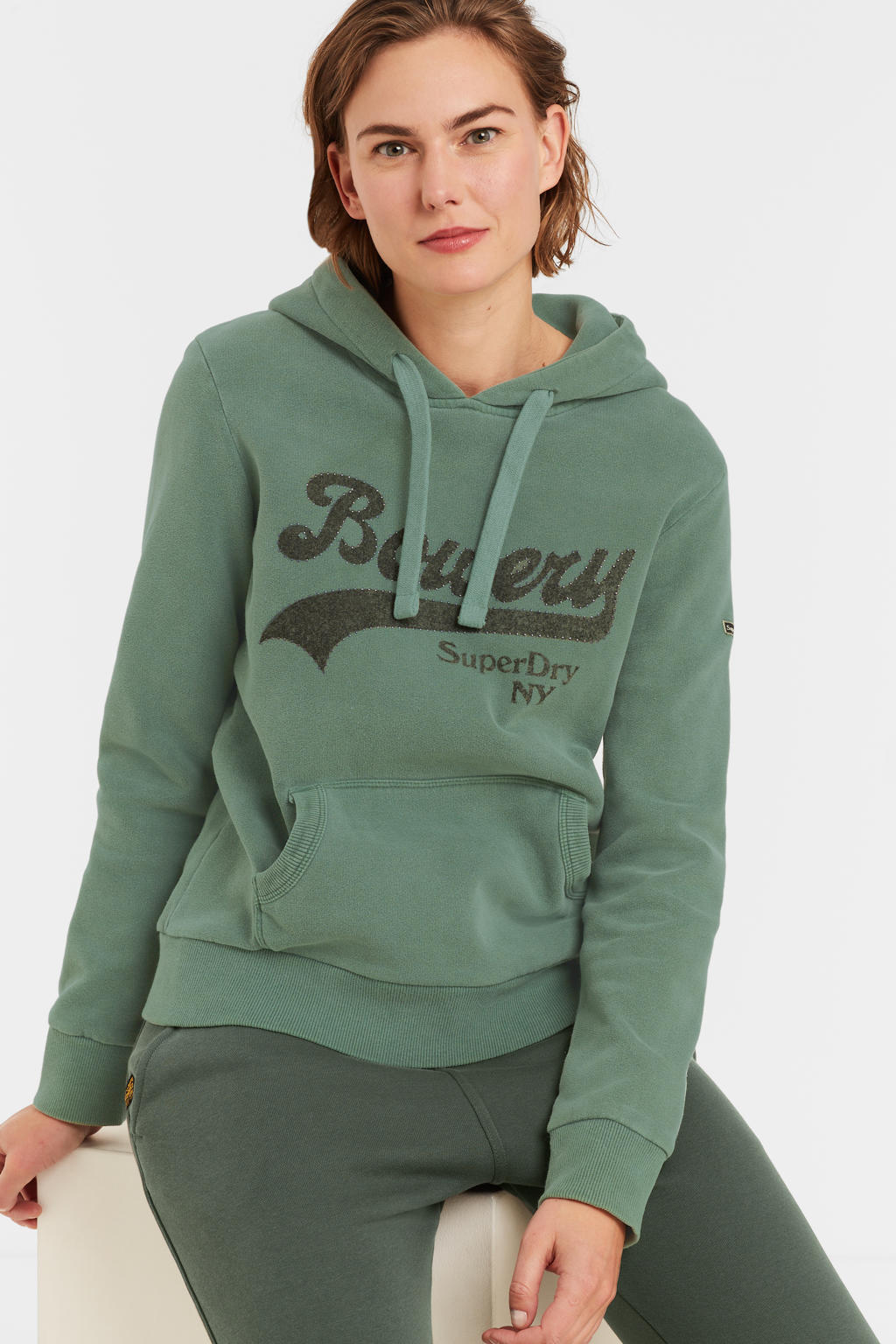 Superdry hoodie met logo donkergroen