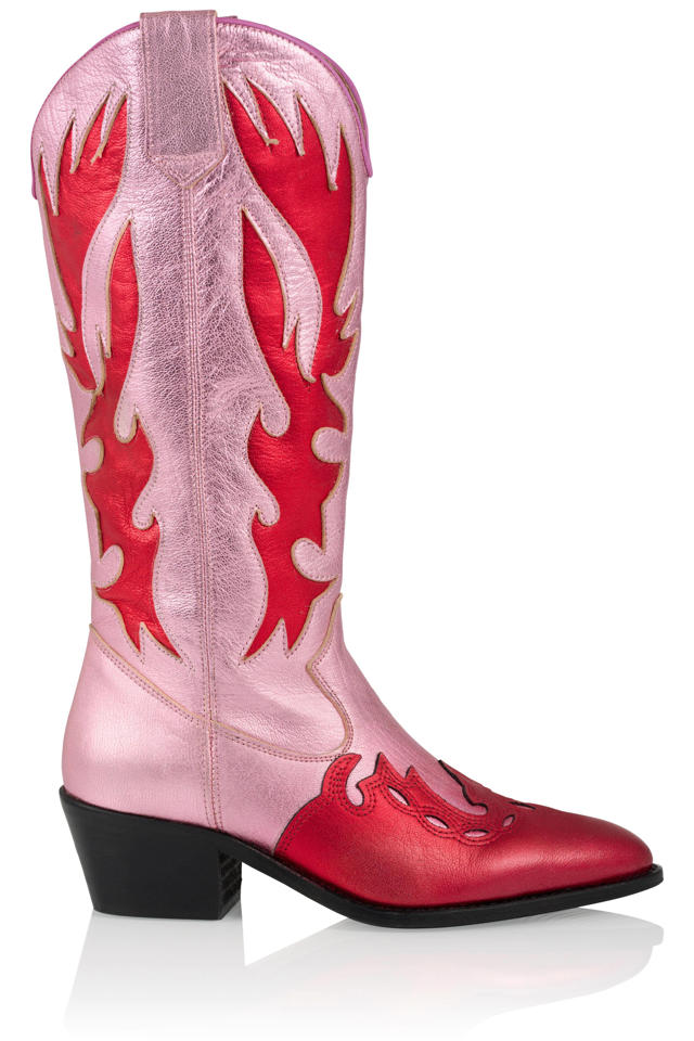 Zeeman Leggen Goed DWRS Regina leren cowboylaarzen roze/rood | wehkamp