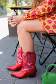 thumbnail: DWRS leren cowboylaarzen roze/rood