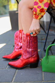 thumbnail: DWRS leren cowboylaarzen roze/rood