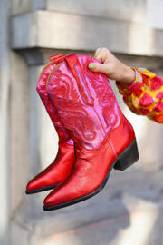 thumbnail: DWRS leren cowboylaarzen roze/rood