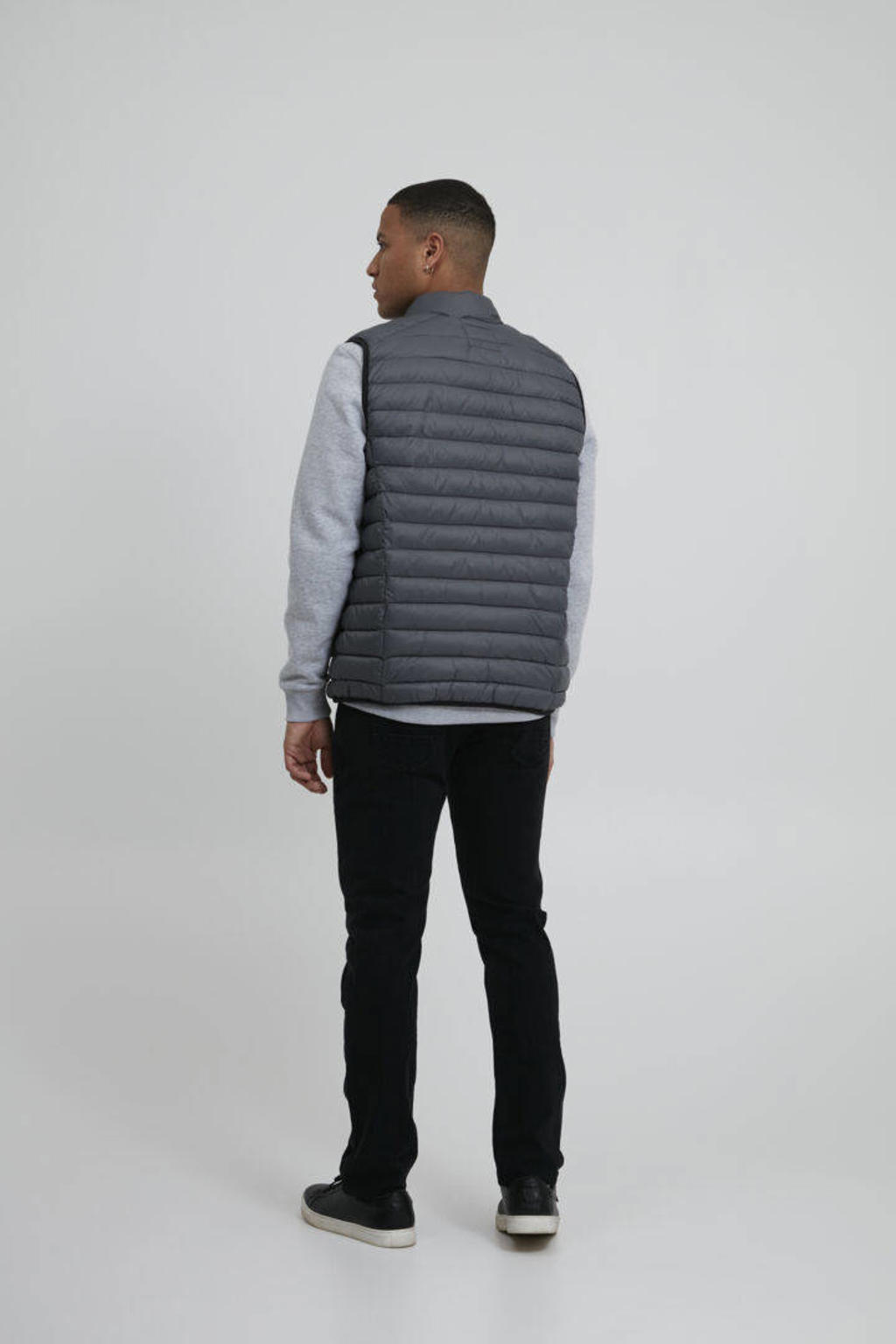 Grijze heren Blend bodywarmer van nylon met col, ritssluiting en contrast stiksels