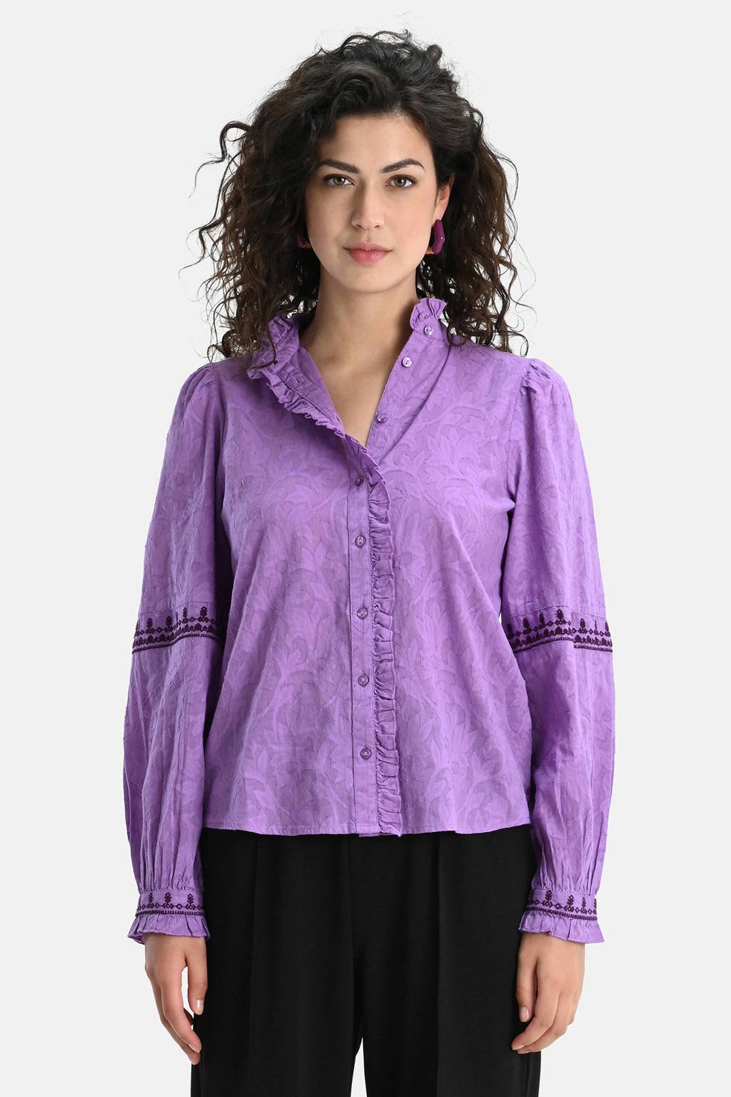 Attent Een evenement sterk Shoeby Eksept blouse Cotton jacquard paars | wehkamp