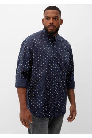 regular fit overhemd Plus Size met all over print donkerblauw