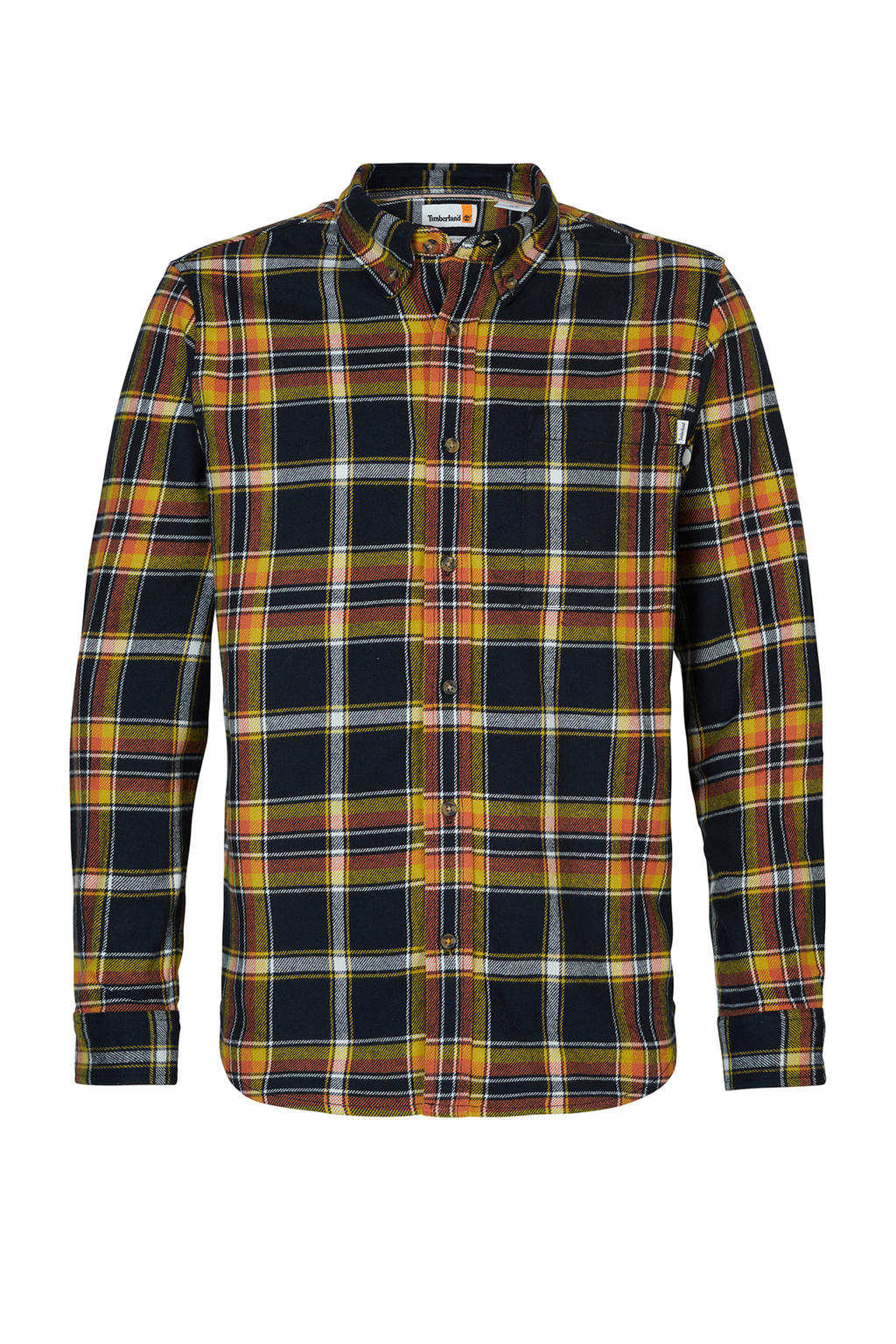 Zwarte heren Timberland geruit regular fit overhemd van biologisch katoen met lange mouwen, button down sluiting en knoopsluiting