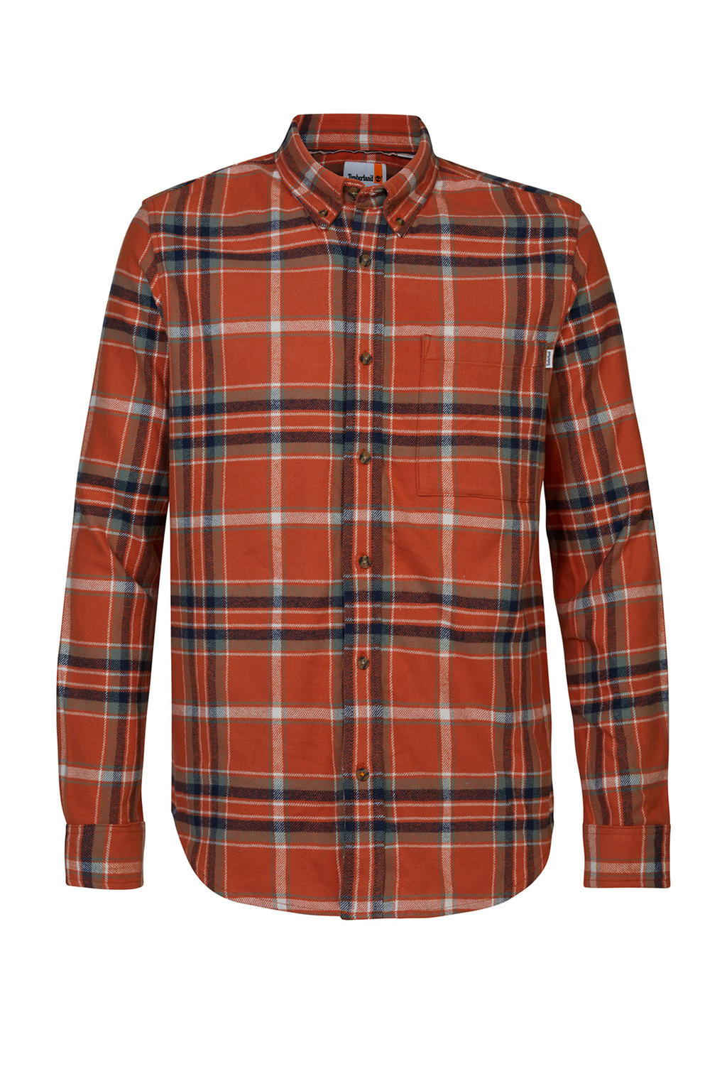 Bruine heren Timberland geruit flanellen regular fit overhemd met lange mouwen, button down sluiting en knoopsluiting