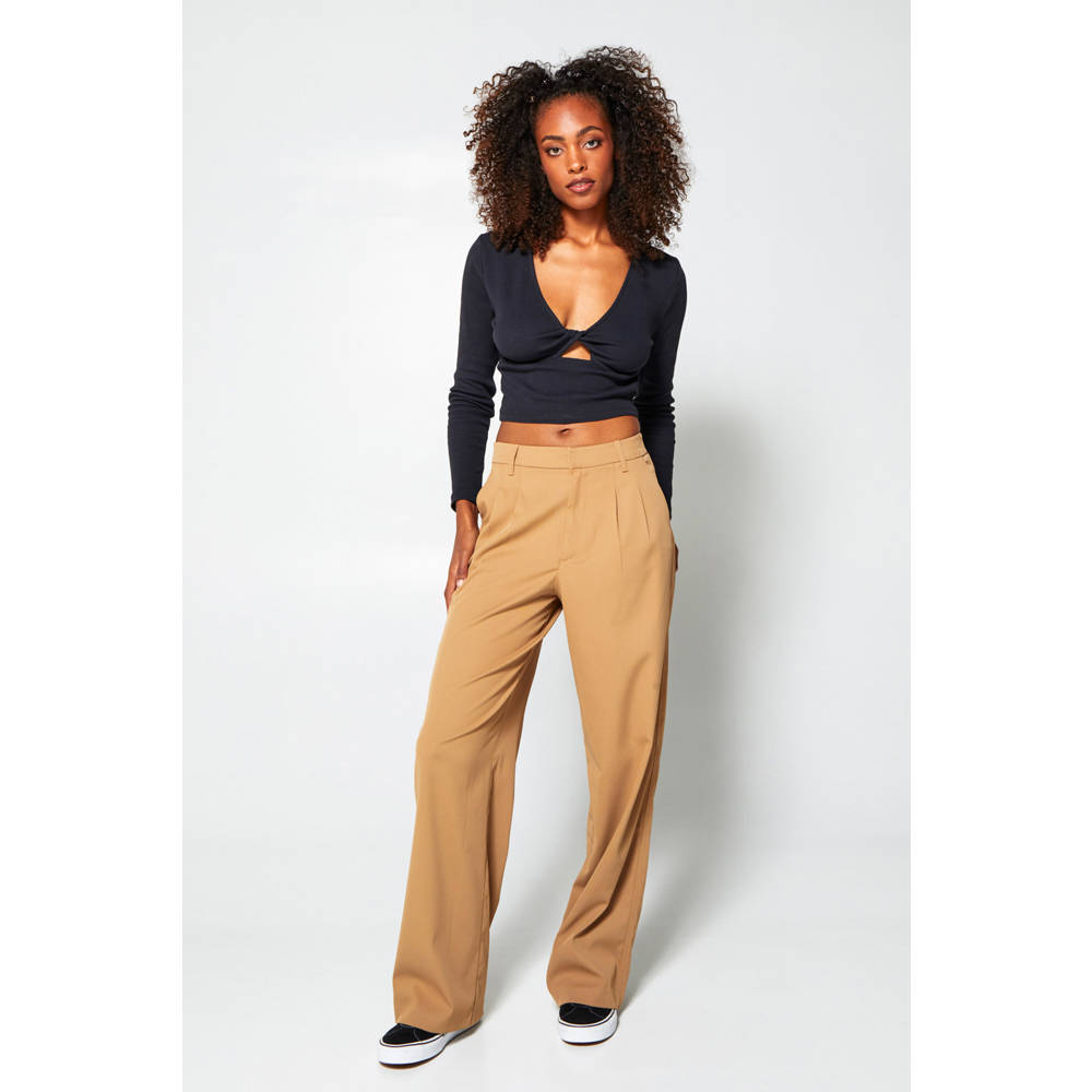 America Today high waist loose fit pantalon Philly van gerecycled polyester camel
