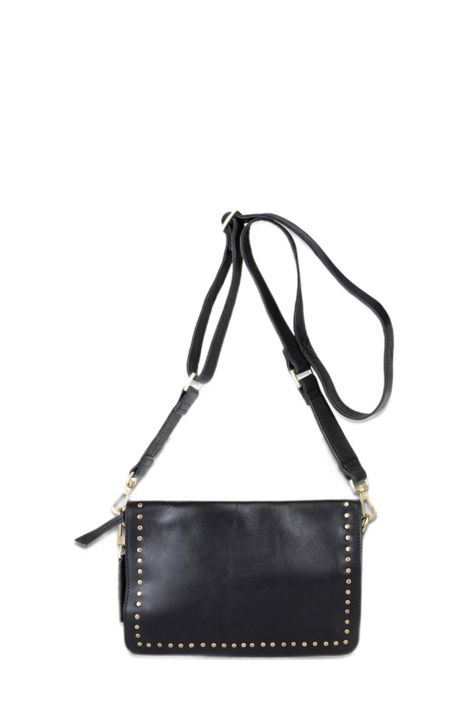 leren crossbody tas Varzo met studs zwart