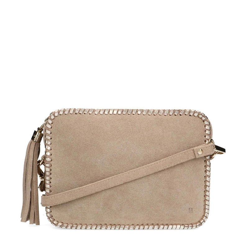 Manfield suède crossbody tas beige wehkamp