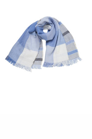 geruite sjaal met pied-de-poule print lichtblauw