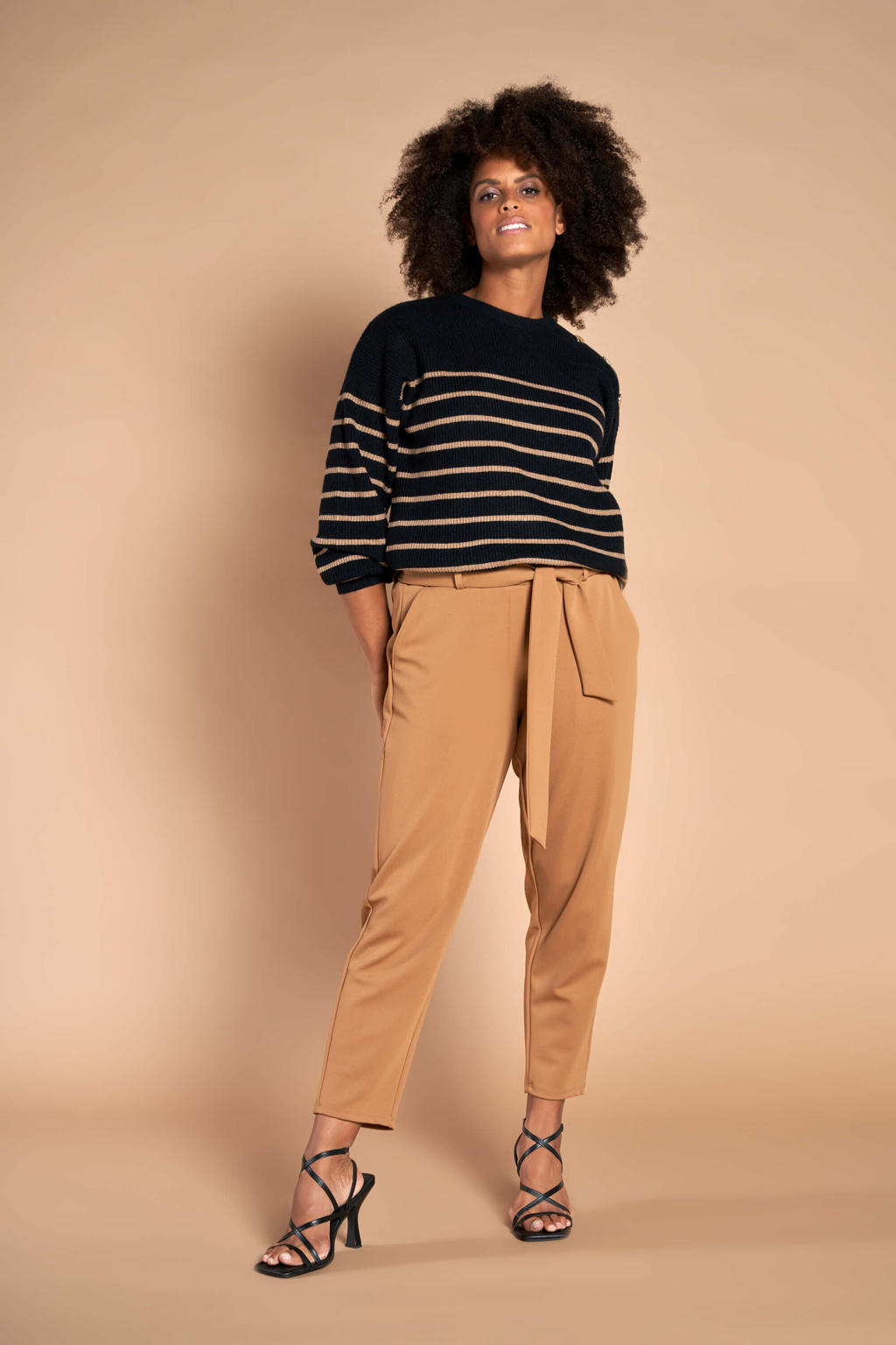 MS Mode cropped straight fit broek camel