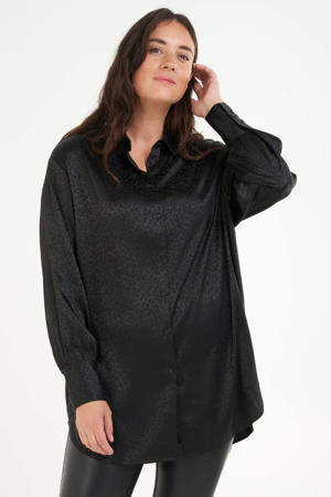 blouse met panterprint zwart