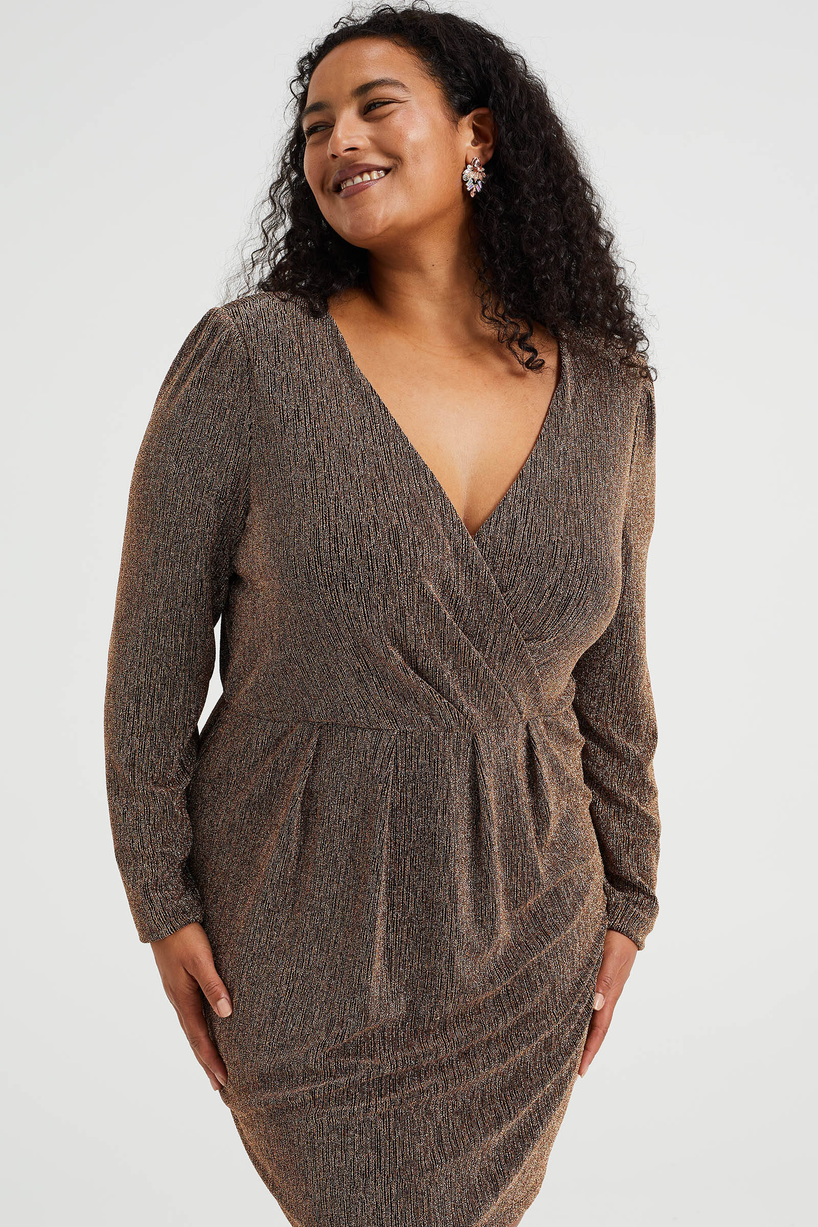 WE Fashion Curve jurk met glitters goud | wehkamp