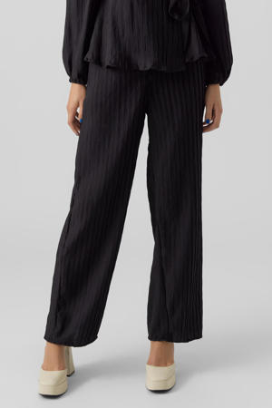 high waist wide leg broek VMCARRIE van gerecycled polyester zwart