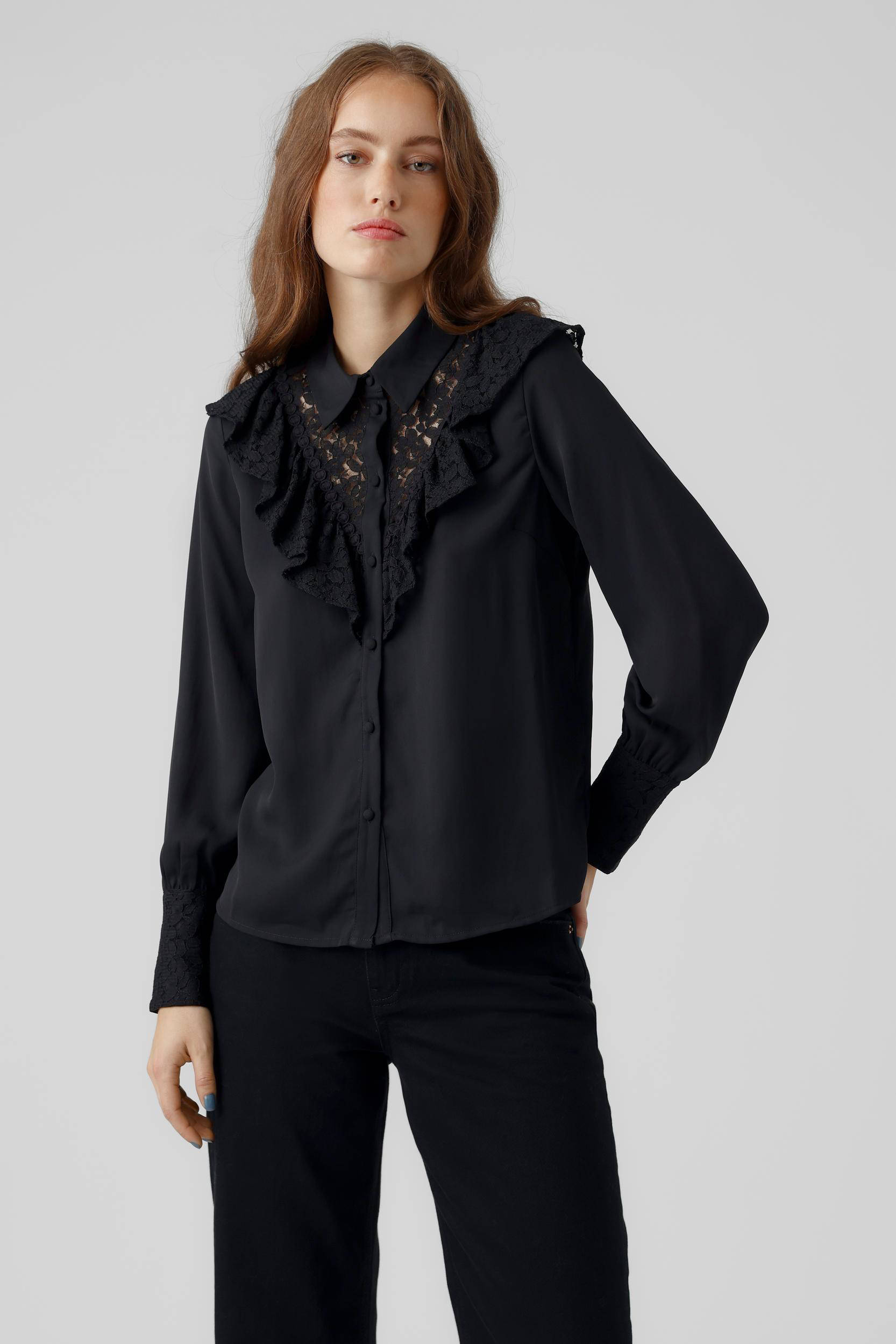 Vero Moda Ruche blouse zwart zakelijke stijl Mode Blouses Ruche blouses 