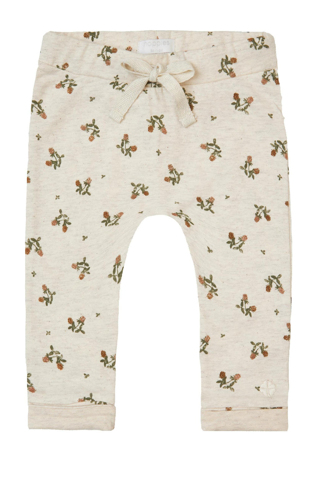 Ecru, groen en bruine meisjes Noppies baby regular fit broek Niger van katoen met elastische tailleband met koord