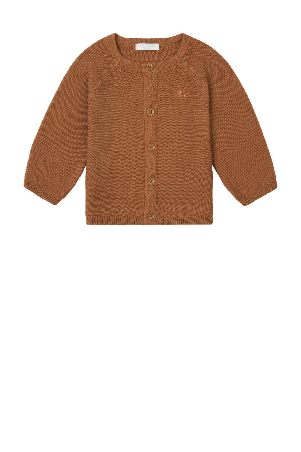 Bruine jongens en meisjes Noppies baby baby vest Naga van katoen met effen, lange mouwen, ronde hals en drukknoopsluiting