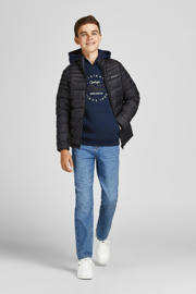 thumbnail: Stonewashed jongens JACK & JONES JUNIOR regular fit jeans blue van katoen met rits- en knoopsluiting en effen
