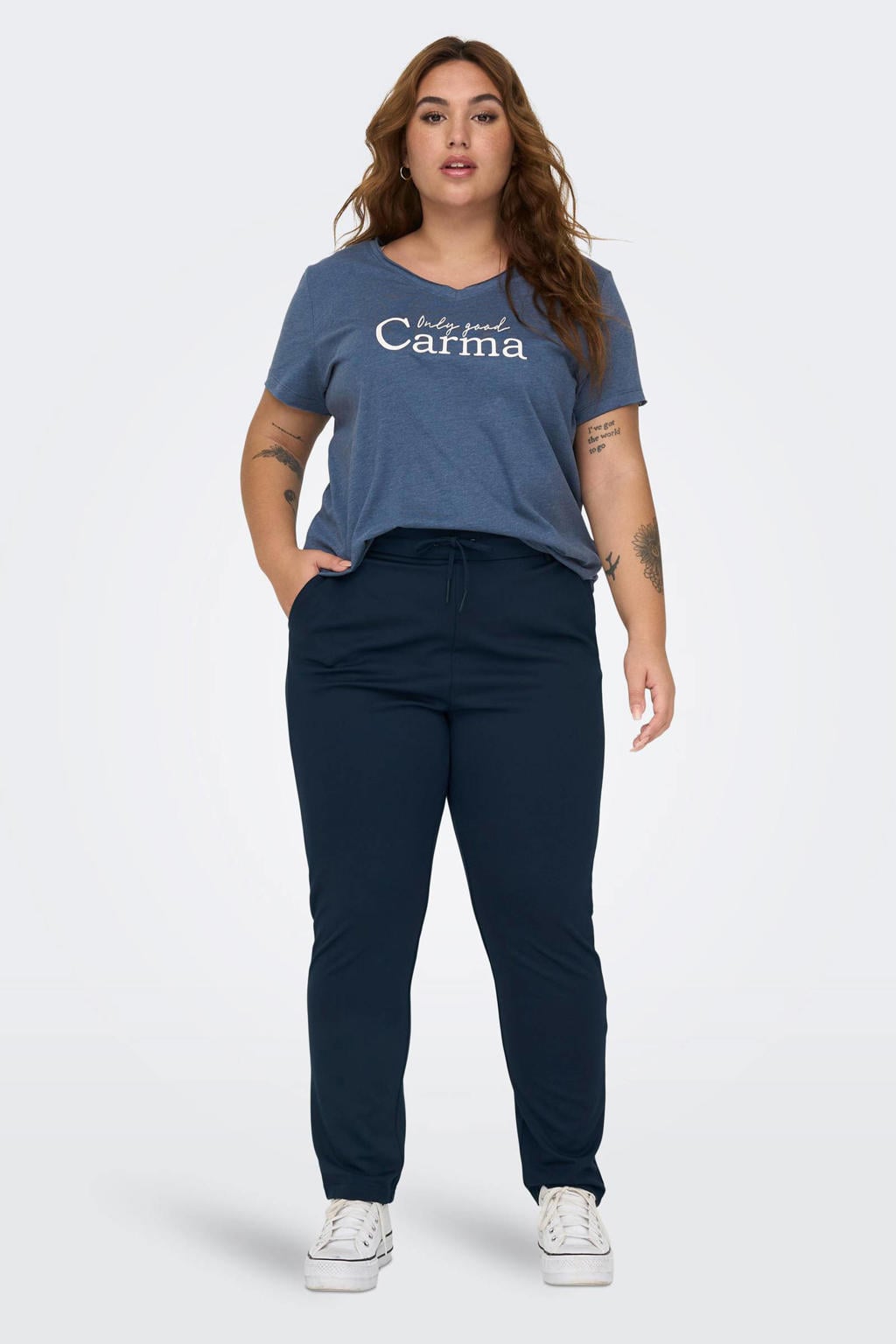 ONLY CARMAKOMA slim fit broek CARGOLDTRASH donkerblauw