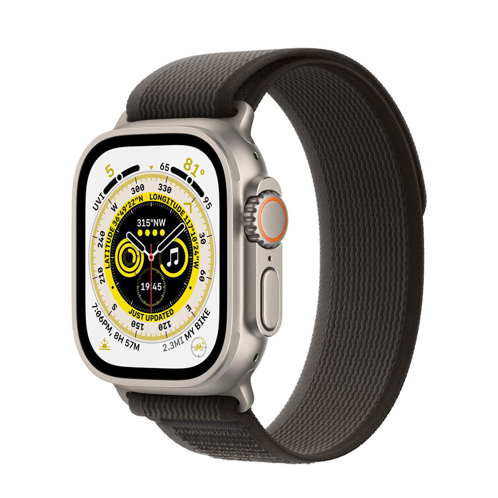 Apple Watch Ultra GPS + Cellular 49mm Titanium case met Black/Gray Trail Loop - medium/large