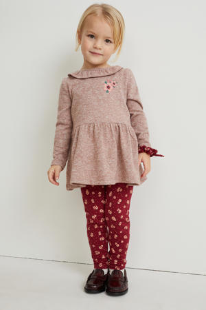 jurk + legging + scrunchie set roze/rood