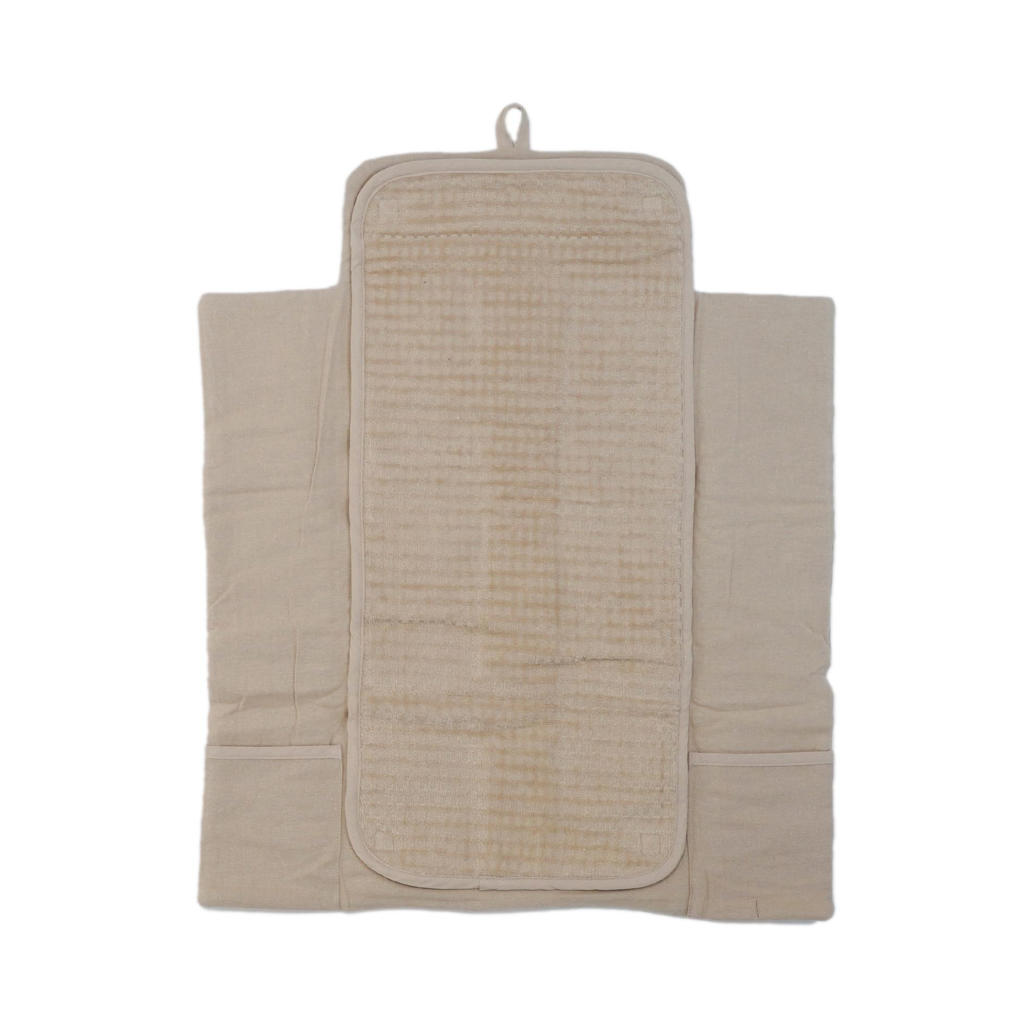 Verschoonmatje Voor Onderweg - 2 In 1 Met Handige Zak/etui Voor Luiers En Doekjes Biologisch Katoen Neutrale Kleur Beige Gestreept Nuuroo